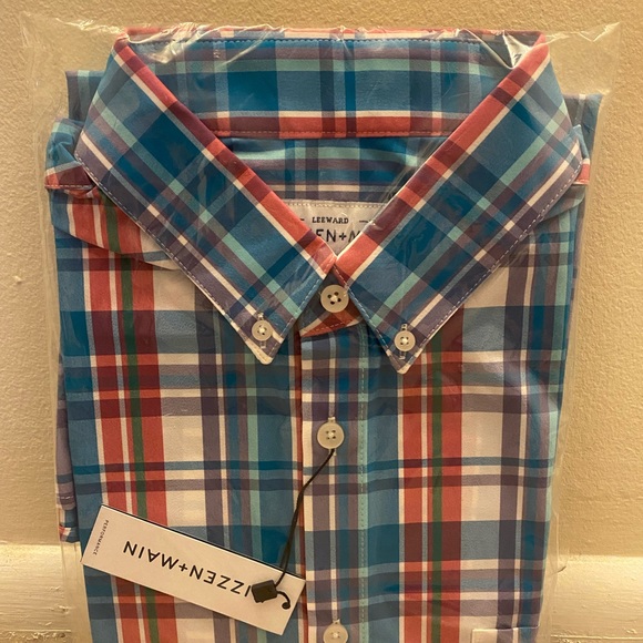 Mizzen+Main Shirts Mizzenmain Short Sleeve Mens Dress Shirt Xl Trim Bright Plaid Poshmark
